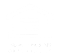 White equal housing opportunity logo on a black background.