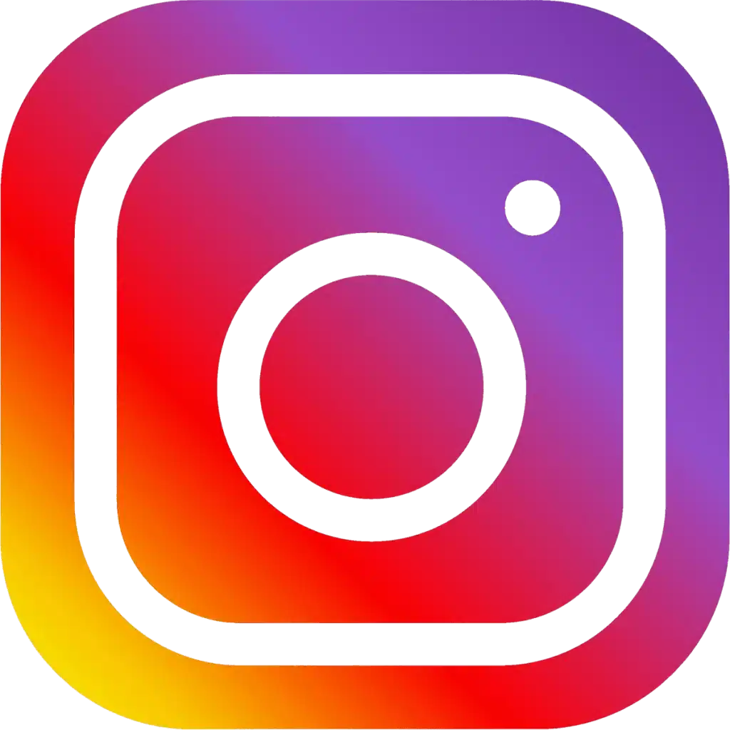 Instagram logo with a rounded square outline and circular shapes inside, featuring a gradient of purple, pink, orange, and yellow colors.