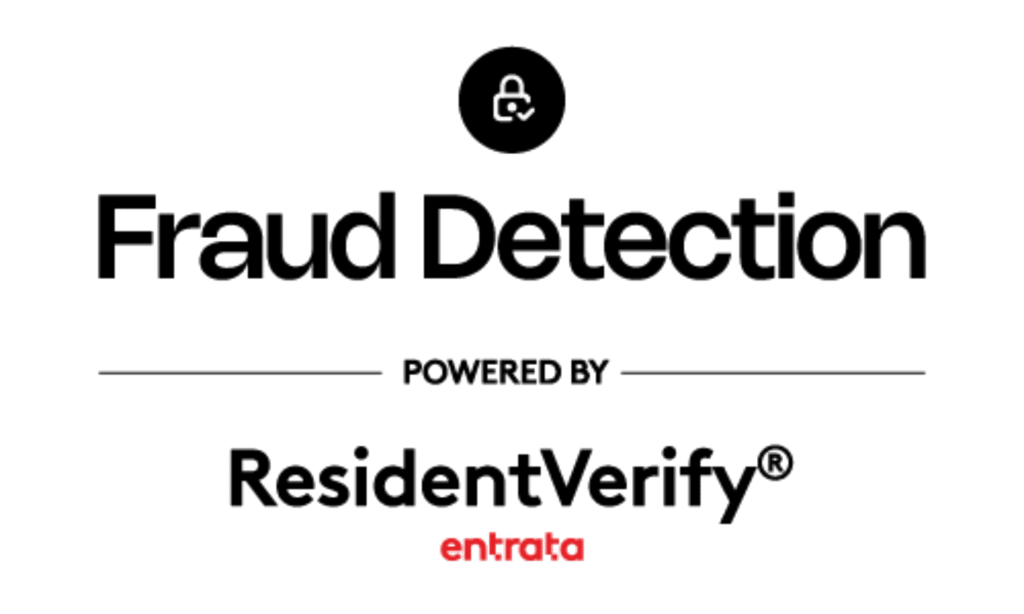 Logo featuring the words "Fraud Detection powered by ResidentVerify Entrata" with a padlock icon above the text—perfect for those ready to explore The Juliette Floor Plans for your dream home.